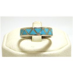 Zuni Turquoise Inlay Sterling Silver Men's Ring - Jim Haloo