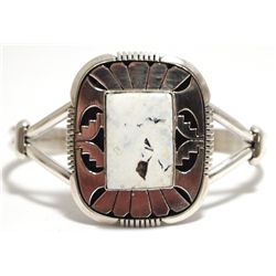 Navajo White Buffalo Sterling Silver Cuff Bracelet - Eugene Belone