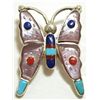 Image 1 : Zuni Multi-Stone Inlay Sterling Silver Butterfly Pendant - Pascal Natewa