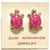 Image 1 : Zuni Matte Pink Opal Inlay Sterling Silver Turtle Post Earrings - Vernon Waikaniwa