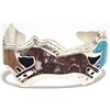 Image 1 : Navajo Multi-Stone Inlay Sterling Silver Horses Cuff Bracelet - Francis