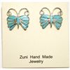 Image 1 : Zuni Turquoise Inlay Sterling Silver Butterfly Post Earrings - Emma Edaakie