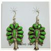 Navajo Green Turquoise Sterling Silver Squash Blossom French Hook Earrings - Lisa Williams