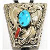 Navajo Coral & Turquoise Sterling Silver Bolo Tie - M. Thomas, Jr.