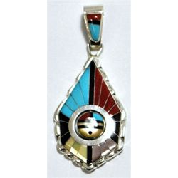 Zuni Multi-Stone Sun Face Spinner Sterling Silver Pendant - Don Dewa