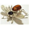 Image 2 : Navajo Onyx & Amber Sterling Silver Bug Pin - Juan Begay, Jr.