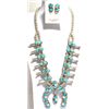 Image 1 : Zuni Turquoise Snake Squash Blossom Sterling Silver Necklace & Earrings Set - Effie Calavaza