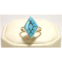 Zuni Turquoise Inlay Sterling Silver Women's Ring - Connie Epaloose