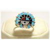 Image 1 : Zuni Multi-Stone Inlay Sun Face Sterling Silver Women's Ring - Emma Romancito