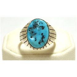 Navajo Sleeping Beauty Turquoise Sterling Silver Men's Ring - Ray Jack