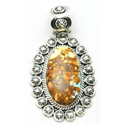 Navajo Boulder Turquoise Large Sterling Silver Pendant - Mary Ann Spencer