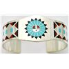 Image 1 : Zuni Multi-Stone Inlay Sun Design Sterling Silver Cuff Bracelet - Fred & Lolita Natachu