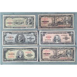 5 Diff Old Cuban Currency 1949-1960