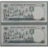 Image 2 : 2 Venezuela 20 Bolivares 1967 Crisp Uncirculated