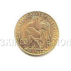 French 20 Franc Rooster Gold Coin, 1906-1914