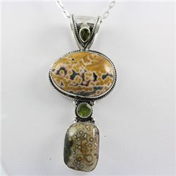 93.ctw Peridot & Ocean Jasper Silver Pendant