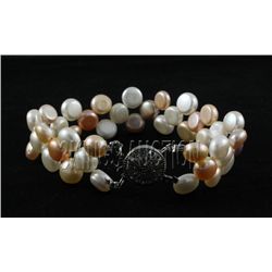 86.74CTW 7" WHITE-PEACH-LAVENDER SIOPAO BRACELET METAL