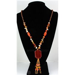 299.10CTW RED ORANGE CARNELIAN STATEMENT NECKLACE