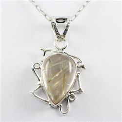 Natural Golden Rutile Quartz Sterling Silver Pendant