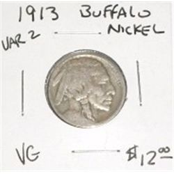 1913 VARIETY 2 BUFFALO NICKEL *1ST YEAR* RED BOOK VALUE IS $12.00 *RARE VERY GOOD GRADE!!