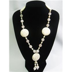 775 HOWLITE,ROSEQUARTZ AND PEACH PEARL NECKLACE,AUTHENT