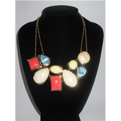 459CTW MULTICOLOR 9-SLABS BRASS NECKLACE;18INCH