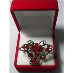 6CTW RED BUTTERFLY BRASS ADJUSTABLE RING