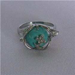 BLUE TURQUOISE FLORAL RING; STONE-TURQUISE; METAL-SILVE