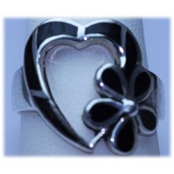 26.80 CTW BLACK ONEX HEART RING .925 STERLING SILVER