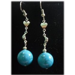 BLUE TURQUOISE SILVER DANGLING EARRINGS;METAL-SILVER