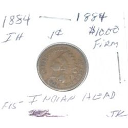 1884 INDIAN HEAD PENNY RED BOOK VALUE IS $12.00 *NICE EARLY FINE-15 GRADE PENNY*!! COIN CAME OUT OF 
