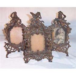 GARNITURE OF THREE 19th CENTURY BEATRICE BRONZE FRAMES AND STANDS.  REG NO.59551.