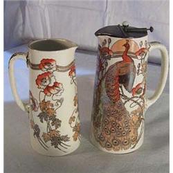 EARLY VICTORIAN PEACOCK LUSTRE JUGS