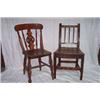 Image 1 : SET OF FOUR BEECH KITCHEN CHAIRS with pierced rounded splat and railed back