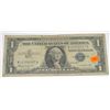 Image 1 : 1957 SERIES B $1 SILVER CERTIFICATE SERIAL #W12300027A *RARE 123 SERIAL # NICE EARLY U.S. BILL!!