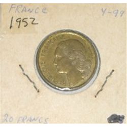 1952 FRANCE 20 FRANCS *NICE EARLY FRENCH COIN*!! COIN CAME OUT OF SAFE!!