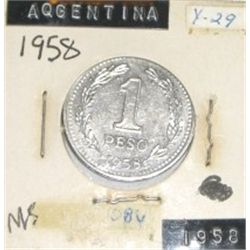 1958 ARGENTINA 1 PESO *RARE MS HIGH GRADE*!! COIN CAME OUT OF SAFE!!