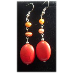 RED TURQUOISE AND MULTICOLOR PEARL DANGLING EARRINGS;AU