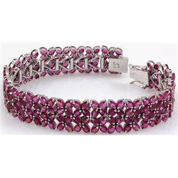 Ruby Bracelet 2 Rows Floral 92.5 Sterling Silver 35 Gra