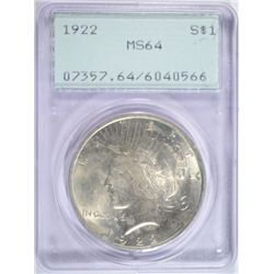 1922 PEACE DOLLAR PCGS MS-64 OLD RATTLER HOLDER