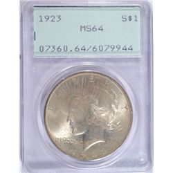 1923 PEACE DOLLAR PCGS MS-64 OLD RATTLER HOLDER