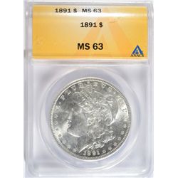 1891 MORGAN DOLLAR ANACS MS-63