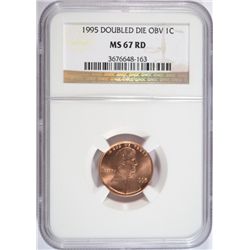 1995 DOUBLE DIE OBVERSE LINCOLN CENT NGC MS-67 RED
