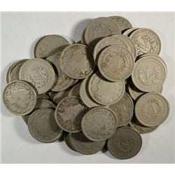 (50) FIFTY AVERAGE CIRCULATED LIBERTY "V" NICKELS WITH STRONG FULL DATES