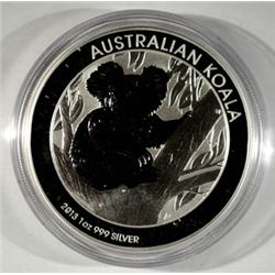 2013 AUSTRALIAN ONE DOLLAR KOALA, ONE OUNCE .999 SILVER BEAUTIFUL COIN