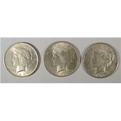 ( 3 ) NICE CIRCULATED PEACE SILVER DOLLARS