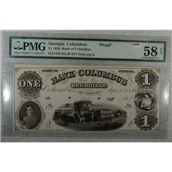 1856  $1 State Bank of Columbus GA PROOF  PMG58  est  $550-$600