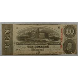 1863  $10 Confederate States AU  est  $90-$100