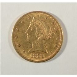 1881  $5 Gold     XF45   est  $470-$485