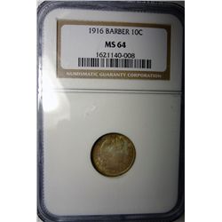 1916 Barber Dime NGC MS64 Color!